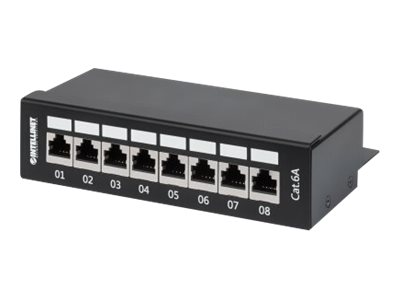 elara Intellinet Patch Panel Cat6a FTP 8-Port Desktop Shielded 90° Top-Entry Punch Down Blocks Black