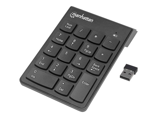 elara Manhattan Numeric Keypad Wireless (2.4GHz) USB-A Micro Receiver 18 Full Size Keys Black Membrane Key Switches Auto Power Management Range 10m