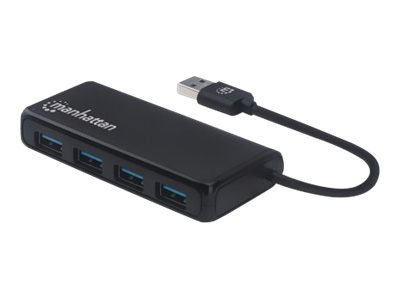 Elara Manhattan USB-A 4-Port Hub 4x USB-A Ports 5 Gbps (USB 3.2 Gen1 Aka USB 3.0) Bus Power SuperSpeed USB Black Three Year Warranty Box