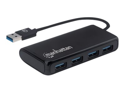 elara Manhattan USB-A 4-Port Hub 4x USB-A Ports 5 Gbps (USB 3.2 Gen1 aka USB 3.0) Bus Power SuperSpeed USB Black Three Year Warranty Box