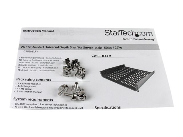 Elara StarTech.com 1U Server Rack Shelf 2U 16in Universal Fixed Vented Network Rack Shelf/Cantilever Tray For 19" AV/Data/Network Equipment Enclosure W/Cag