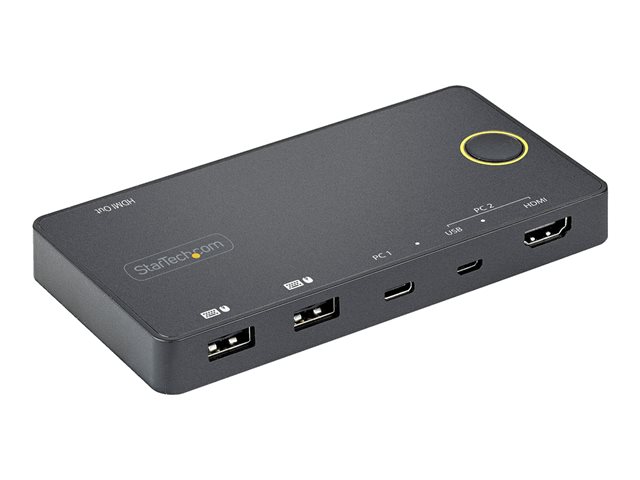 Elara StarTech.com 2 Port Hybrid USB-A + HDMI & USB-C KVM Switch Single 4K 60Hz HDMI 2.0 Monitor Compact Desktop And/or Laptop HDMI KVM Switch USB Bus Po