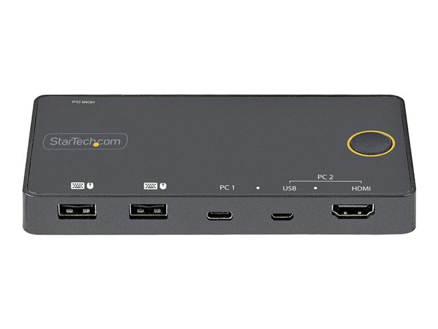 Elara StarTech.com 2 Port Hybrid USB-A + HDMI & USB-C KVM Switch Single 4K 60Hz HDMI 2.0 Monitor Compact Desktop And/or Laptop HDMI KVM Switch USB Bus Po