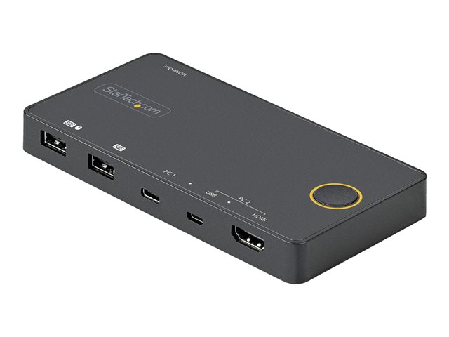 elara StarTech.com 2 Port Hybrid USB-A + HDMI & USB-C KVM Switch Single 4K 60Hz HDMI 2.0 Monitor Compact Desktop and/or Laptop HDMI KVM Switch USB Bus Po
