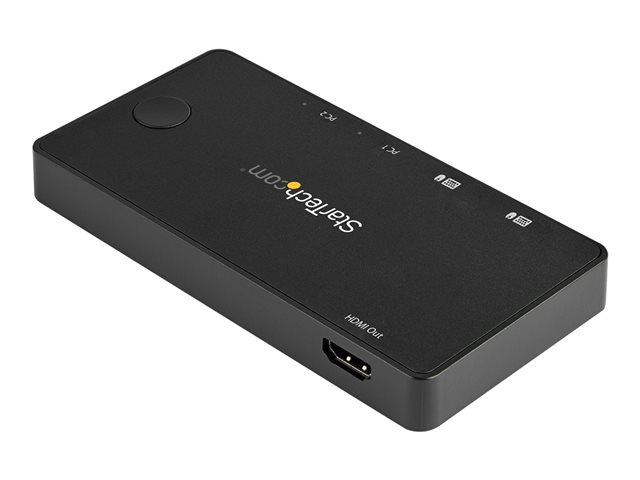 Elara StarTech.com 2 Port USB C KVM Switch 4K 60Hz HDMI Compact Dual Port UHD USB Type C Desktop Mini KVM Switch With USB C Cables Bus Powered MacBook I