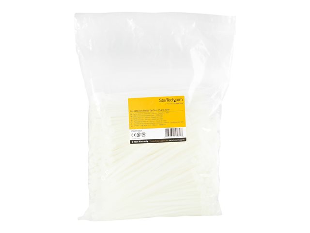 Elara StarTech.com 20cm(8") Cable Ties 4mm(1/8") Wide 55mm(2-1/8") Bundle Diameter 22kg(50lb) Tensile Strength Nylon Self Locking Zip Ties W/ Curved Tip