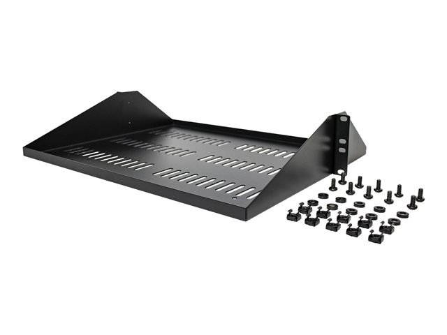 Elara StarTech.com 2U Vented Server Rack Shelf Center Mount 14in Deep Fixed Cantilever Tray Rackmount Shelf For 19" AV/Data/Network Equipment W/ Cage Nuts