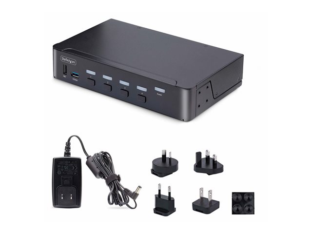 elara StarTech.com 4-Port DisplayPort 1.4 KVM Switch 8K 60Hz / 4K 144Hz 2x USB 3.0 Ports 4x USB 2.0 Ports Hotkey Switching TAA Compliant (D86A2-4-PORT