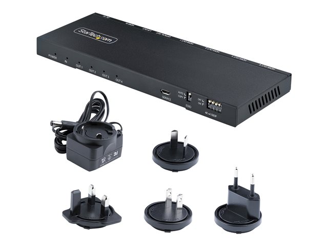 elara StarTech.com 4-Port HDMI Splitter 4K 60Hz HDMI 2.0 Video 1 In 4 Out HDMI Splitter 4K HDMI Splitter w/Built-in Scaler 3.5mm/Optical Audio Port Dur