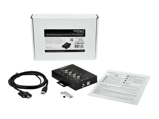 Elara StarTech.com 4 Port Serial Hub USB To RS232/RS485/RS422 Adapter Industrial USB 2.0 To DB9 Serial Converter Hub IP30 Rated Din Rail Mountable Metal