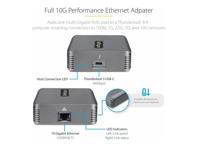 Elara StarTech.com Thunderbolt 3 To Ethernet Adapter 10GbE Multi-Gigabit Thunderbolt 3 To RJ45 Network Adapter 10GBASE-T/5-2.5GBASE-T NIC TB3/TB4 10G N