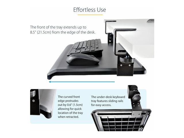 Elara StarTech.com Under-Desk Keyboard Tray Clamp-on Keyboard Holder Supports Up To 12kg (26.5lb) Sliding Keyboard And Mouse Drawer With C-Clamps Height