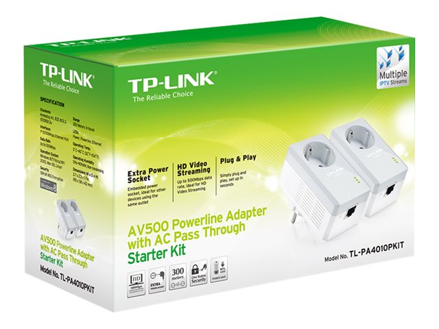 elara TP-Link TL-PA4010PKIT AV500+ Powerline Kit with AC Pass Through