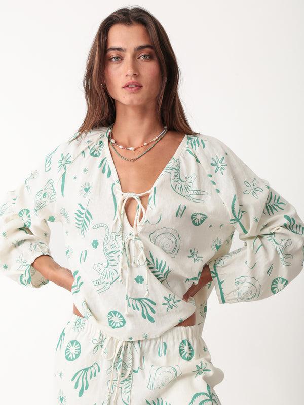 electric & rose Meridian Linen Tie Top Tops