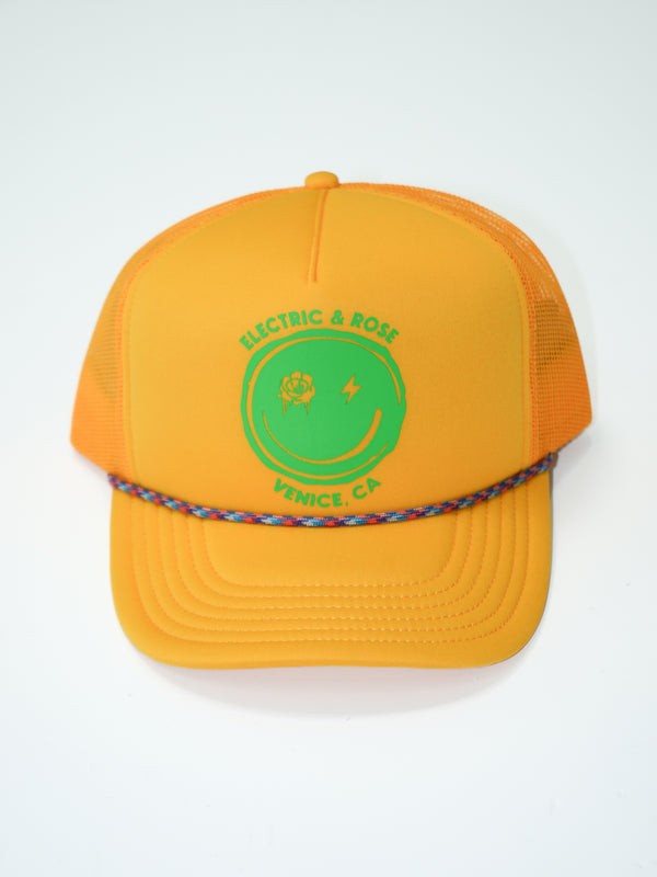 Electric & Rose Smiley Trucker Hat-Neon Gold/Green Accessories