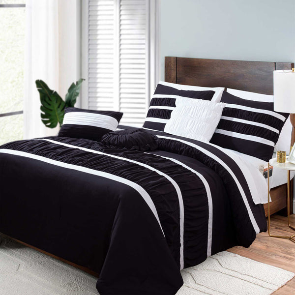 Elegant Comfort Elegant Comfort 12-Piece Isabella Pleated Ruched Ruffled Comforter Set Includes 6-Piece Sheet Set With Double Sided Storage Pockets 12-Piece