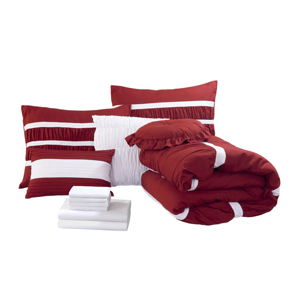 Elegant Comfort Elegant Comfort 12-Piece Isabella Pleated Ruched Ruffled Comforter Set Includes 6-Piece Sheet Set With Double Sided Storage Pockets 12-Piece