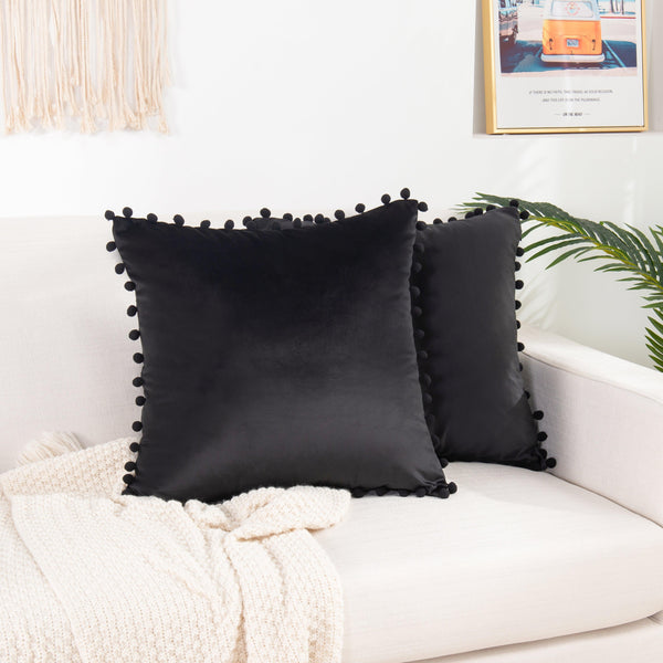 elegant comfort Elegant Comfort 2 Piece Pom-Pom Velvet Cushion Cover - Pillow Covers
