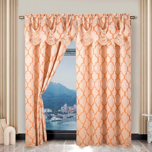 Elegant Comfort Elegant Comfort 2-Piece Quatrefoil - Moroccan Trellis Jacquard Look Curtain Panels- Attached Valance - 54" W X 84" L Set Of 2