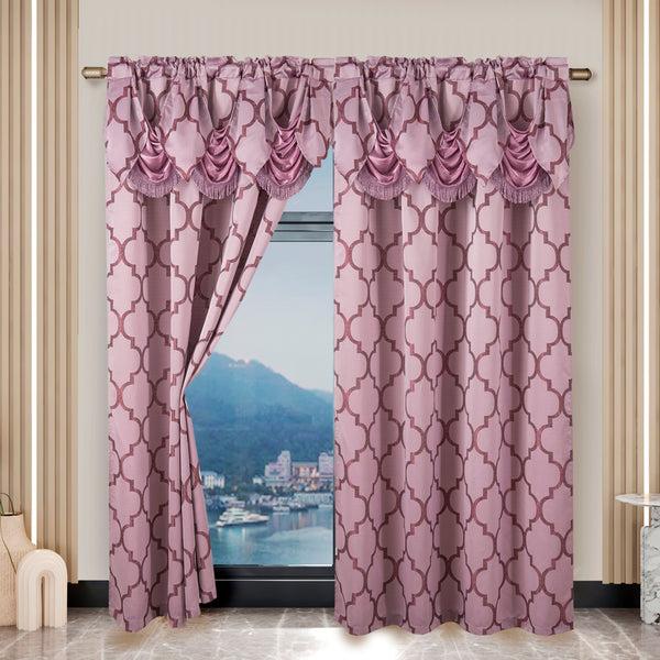 Elegant Comfort Elegant Comfort 2-Piece Quatrefoil - Moroccan Trellis Jacquard Look Curtain Panels- Attached Valance - 54" W X 84" L Set Of 2