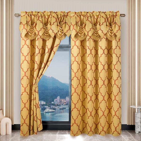 Elegant Comfort Elegant Comfort 2-Piece Quatrefoil - Moroccan Trellis Jacquard Look Curtain Panels- Attached Valance - 54" W X 84" L Set Of 2