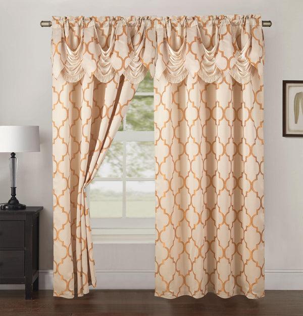 elegant comfort Elegant Comfort 2-Piece Quatrefoil - Moroccan Trellis Jacquard Look Curtain Panels- Attached Valance - 54" W x 84" L Set of 2