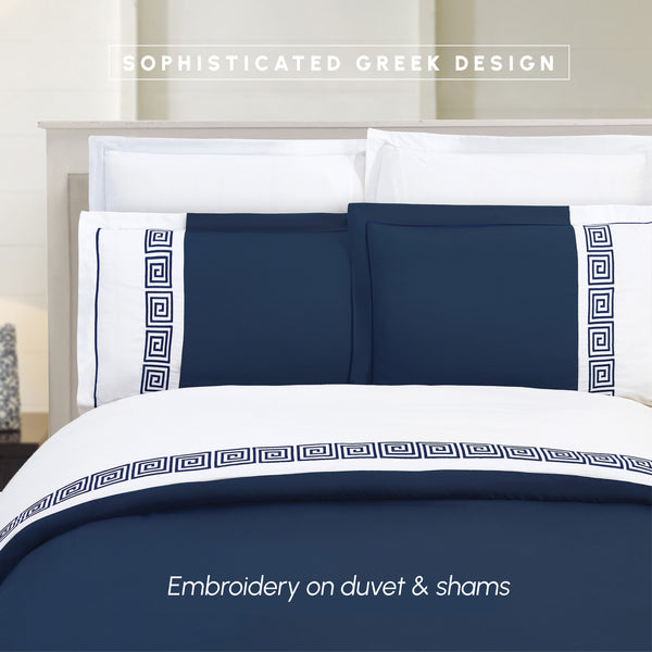 Elegant Comfort Elegant Comfort 3-Piece Greek Embroidered Duvet Cover Set 3-Piece