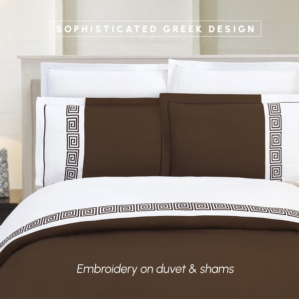 Elegant Comfort Elegant Comfort 3-Piece Greek Embroidered Duvet Cover Set 3-Piece