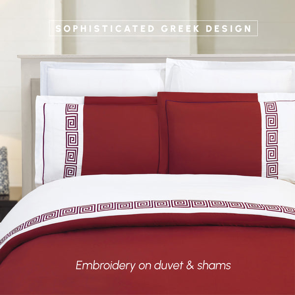 Elegant Comfort Elegant Comfort 3-Piece Greek Embroidered Duvet Cover Set 3-Piece