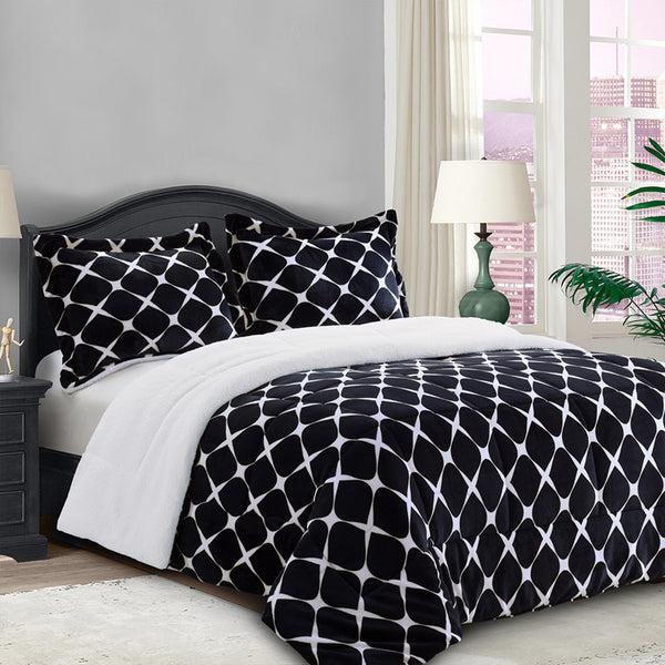 Elegant Comfort Elegant Comfort 3-Piece Micro-Suede Reversible Sherpa - Bloomingdale Pattern Comforter Set 3-Piece