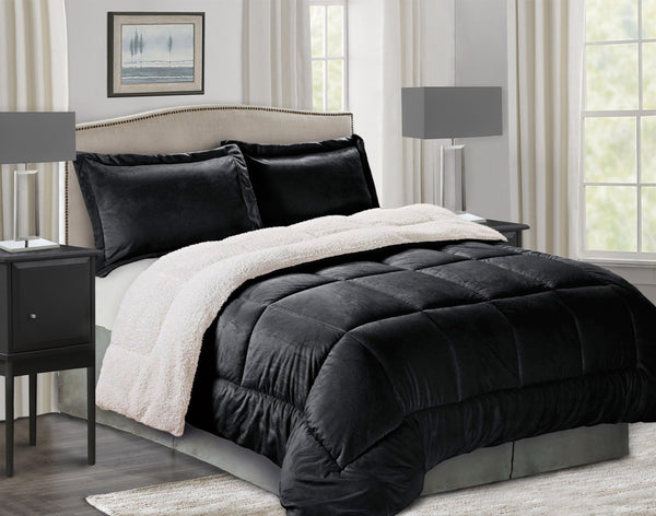 elegant comfort Elegant Comfort 3-Piece Micro-Suede Reversible Sherpa - Solid Color Design Comforter Set 3-Piece