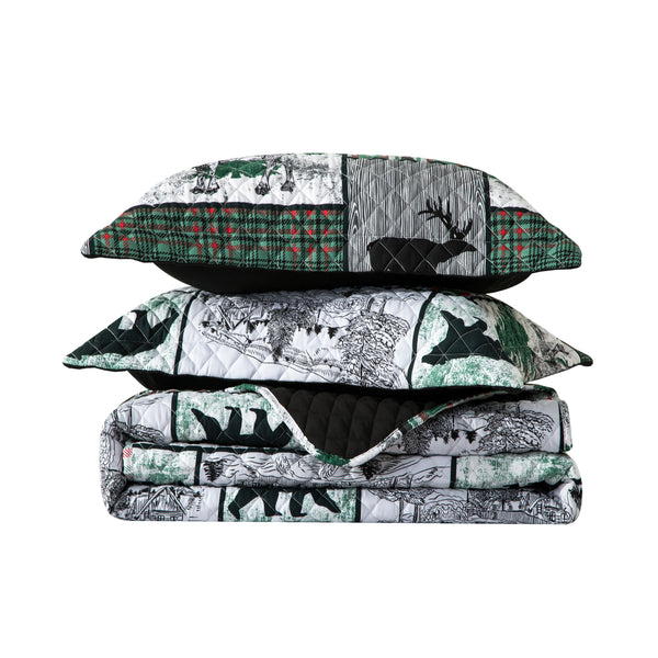 Elegant Comfort Elegant Comfort 3-Piece Patch Plaid Quilted Reversible Bedspread Coverlet Set 3-Piece