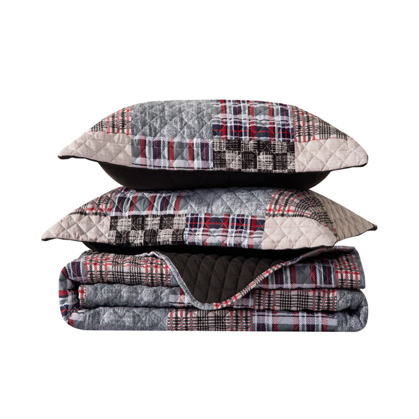 Elegant Comfort Elegant Comfort 3-Piece Patch Plaid Quilted Reversible Bedspread Coverlet Set 3-Piece