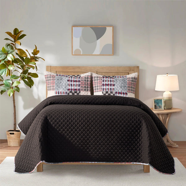 Elegant Comfort Elegant Comfort 3-Piece Patch Plaid Quilted Reversible Bedspread Coverlet Set 3-Piece