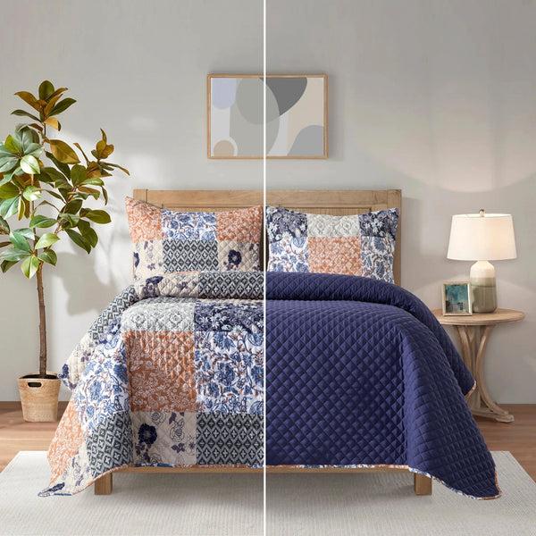 elegant comfort Elegant Comfort 3-Piece Patch Plaid Quilted Reversible Bedspread Coverlet Set 3-Piece