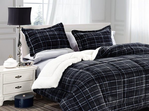 elegant comfort Elegant Comfort 3-Piece Plaid Micro-Suede Reversible Sherpa - Comforter Set 3-Piece