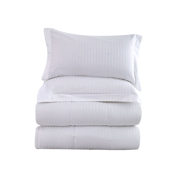 Elegant Comfort Elegant Comfort 3-Piece Stripe Cotton Box Stitched Comforter Set-Cotton Duvet Insert With 4 Corner Tabs 3-Piece