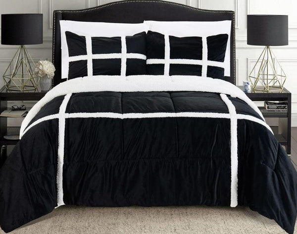 elegant comfort Elegant Comfort 3-Piece Stripe Micro-Suede Reversible Sherpa - Comforter Set 3-Piece