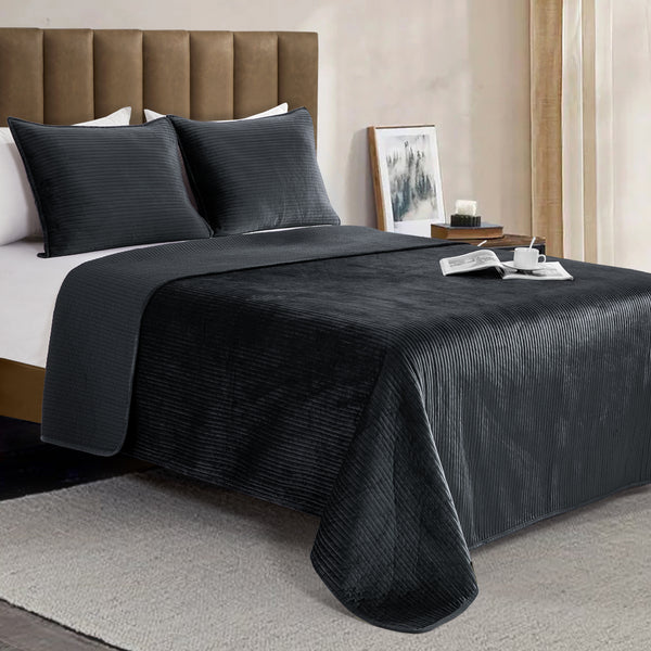 elegant comfort Elegant Comfort 3-Piece Velvet Corduroy Stripe Quilted Bedspread Coverlet Set 3-Piece