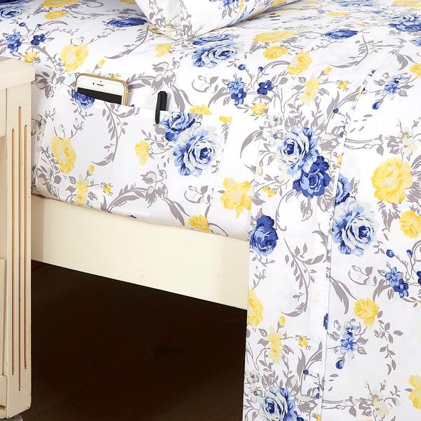 Elegant Comfort Elegant Comfort 6-Piece Floral And Stripe Pattern Sheet Set - Soft As A Hotel Premium Quality Bedding 6-Piece