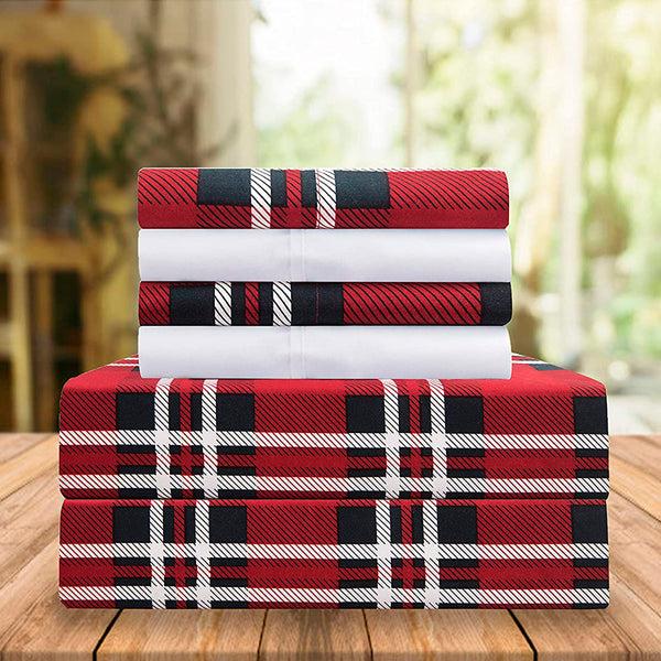 Elegant Comfort Elegant Comfort 6-Piece Plaid Pattern Bed Sheet Set - Soft As A Hotel Premium Quality 6-Piece