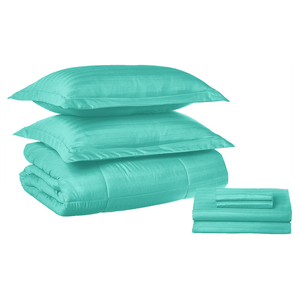 Elegant Comfort Elegant Comfort 8-Piece Dobby Stripe Comforter Set - Includes 4-Piece Sheet Set With Double Sided Storage Pockets 8-Piece