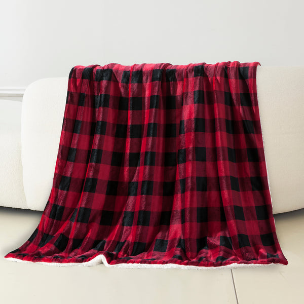 Elegant Comfort Elegant Comfort Buffalo Plaid Flannel Fleece Sherpa Throw Blanket Throw
