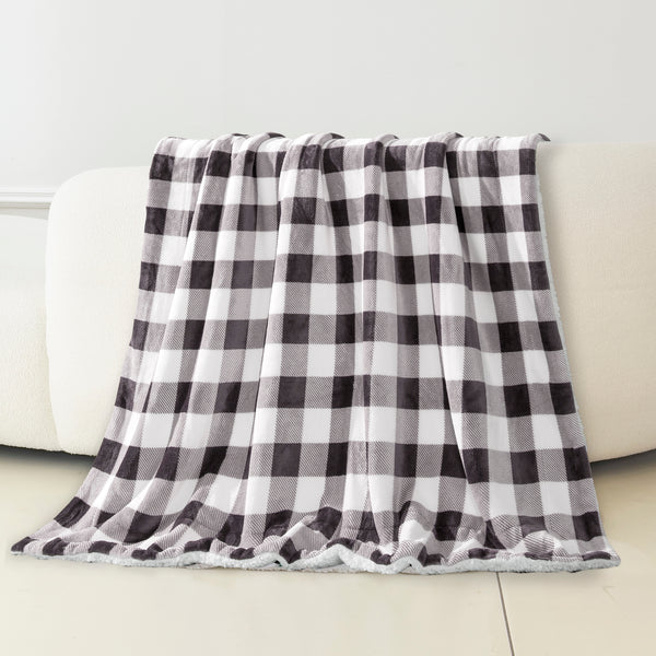Elegant Comfort Elegant Comfort Buffalo Plaid Flannel Fleece Sherpa Throw Blanket Throw