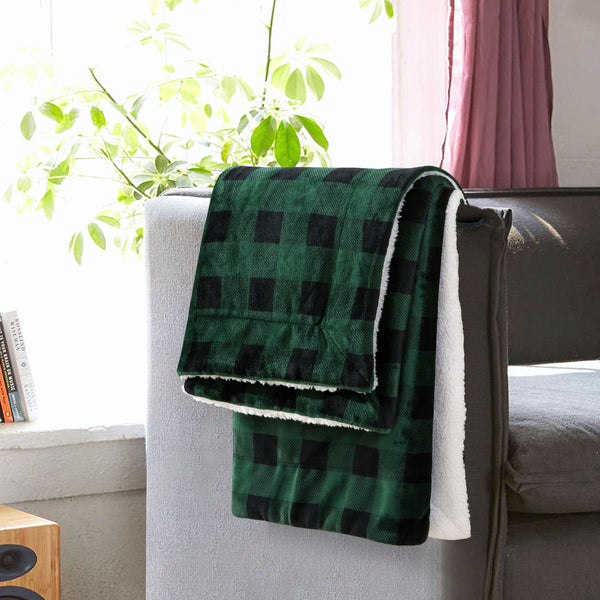 Elegant Comfort Elegant Comfort Buffalo Plaid Flannel Fleece Sherpa Throw Blanket Throw