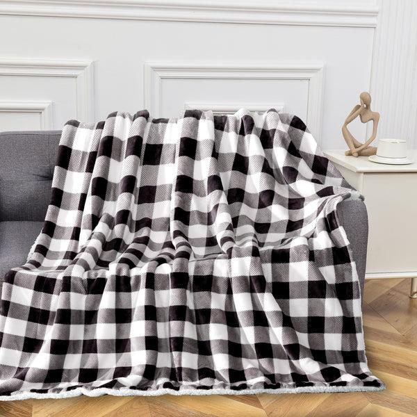 elegant comfort Elegant Comfort Buffalo Plaid Flannel Fleece Sherpa Throw Blanket Throw