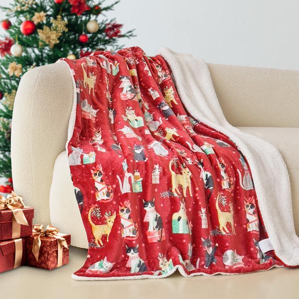 elegant comfort Elegant Comfort Christmas Sherpa Throw with Flannel Fleece - 50 x 60 inches Throw