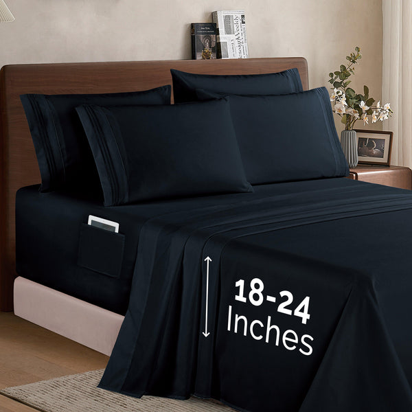 elegant comfort Elegant Comfort Extra deep 18-24 Inch Pocket 3 Line Embroidery 6-Piece Sheet Set Moody Shades 6-Piece