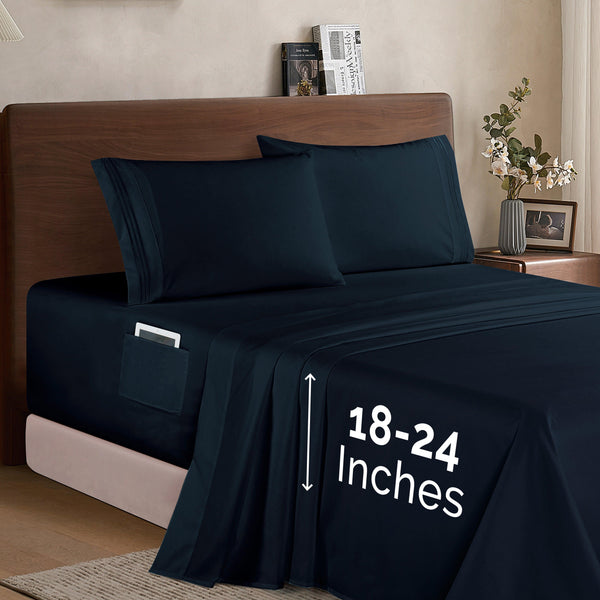 elegant comfort Elegant Comfort Extra deep 18-24 Inch Pocket 3 Line Embroidery 4-Piece Sheet Set Moody Shades 4-Piece