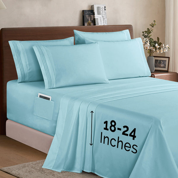 elegant comfort Elegant Comfort Extra deep 18-24 Inch Pocket 3 Line Embroidery 6-Piece Sheet Set Bright Shades 6-Piece